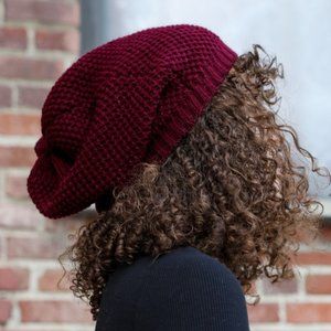 Waffle Knit Slouch Beanie BURGUNDY